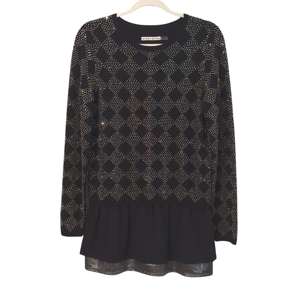 Alice + Olivia Sweater Black Top with Silver Accents